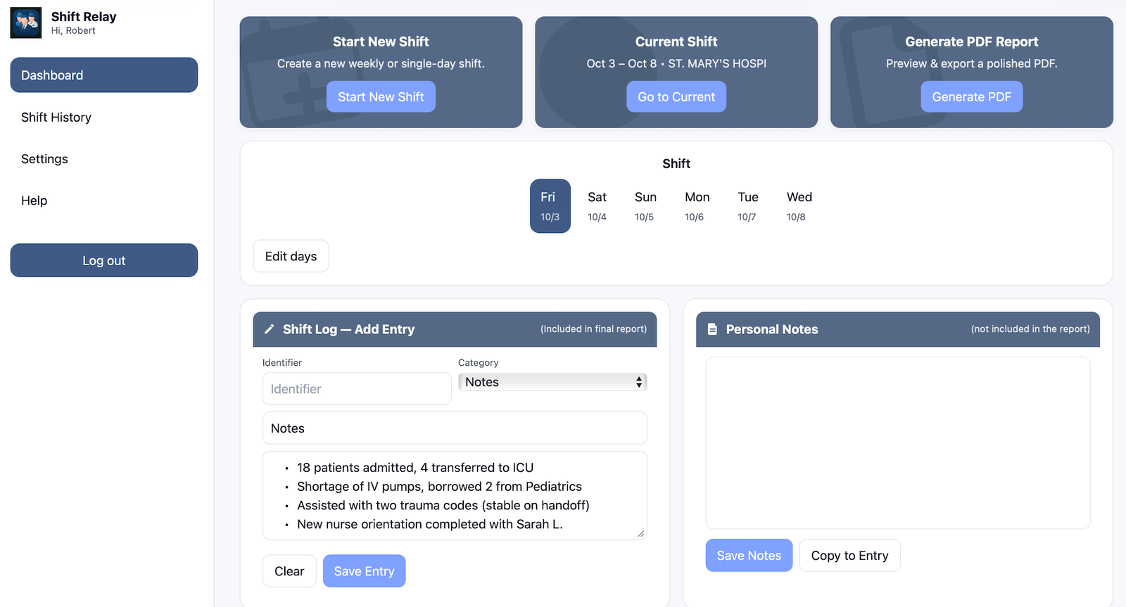 Shift Relay UI preview